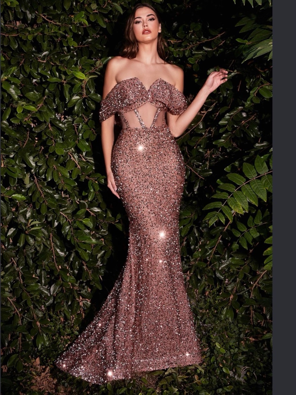 💃 Ladivine VGUC Cinderella Divine CD975 Rose Gold Sequin Floor Length Gown ✨